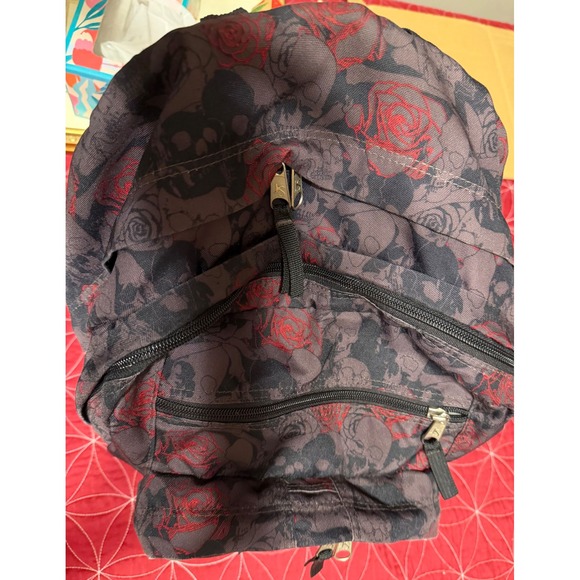 Jansport Backpack Skull Rose Print Black Red Large Capacity School Travel - Picture 8 of 12